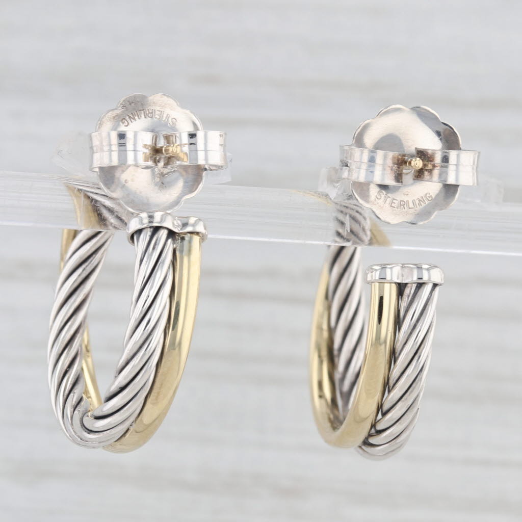 Light Gray David Yurman Cable Crossover Hoop Earrings Sterling Silver 18k Gold Round Hoops