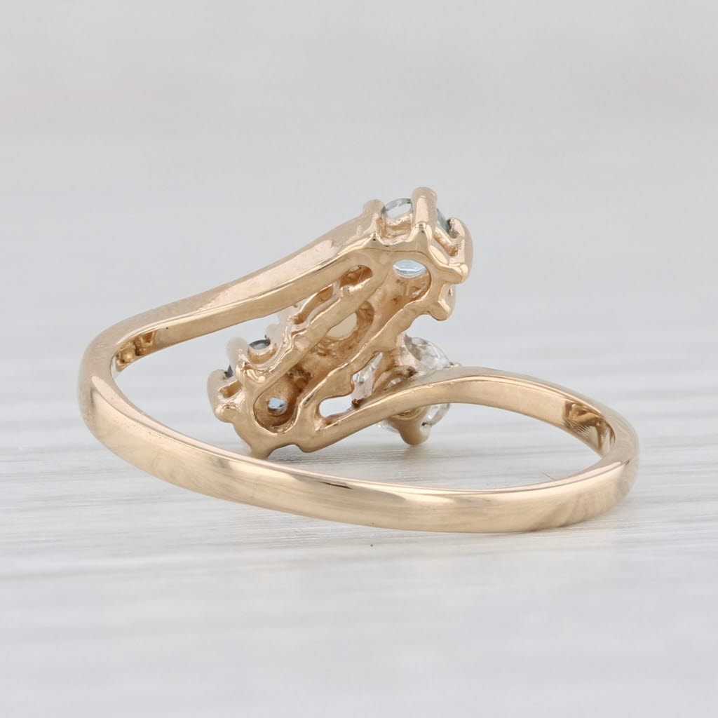 Light Gray Opal Diamond Aquamarine Cluster Ring 14k Yellow Gold Size 7.5