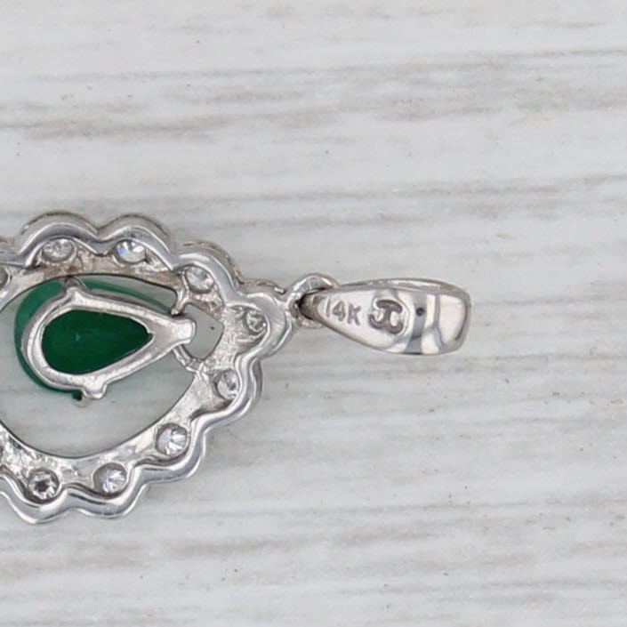 0.47ctw Emerald Diamond Halo Teardrop Pendant 14k White Gold