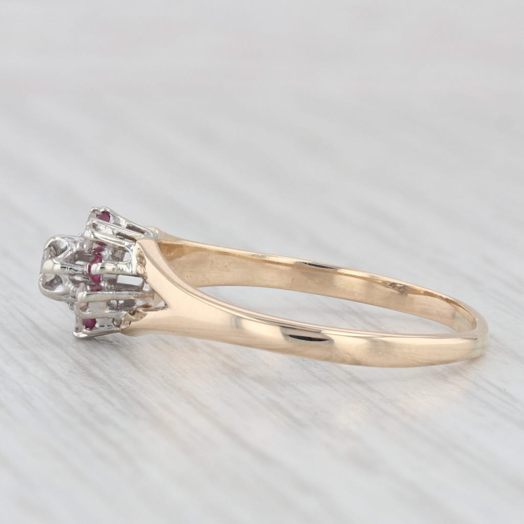 Light Gray 0.30ctw Diamond Ruby Flower Ring 14k Yellow Gold Size 10 Engagement