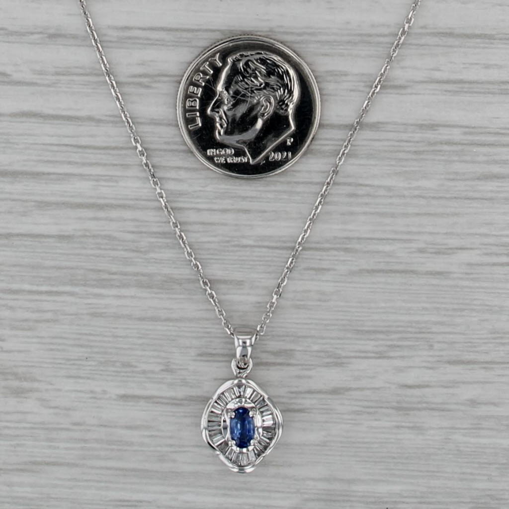 0.68ctw Sapphire Diamond Halo Pendant Necklace 14k White Gold 18" Cable Chain