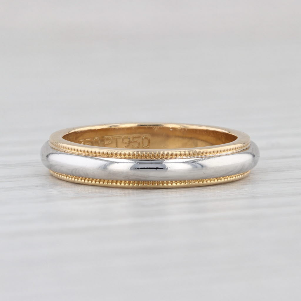 『TEN $RING 金銀 19』 Tiffany & Co Wedding Band 18k Gold Platinum Ring 2-toned Stackable Siz