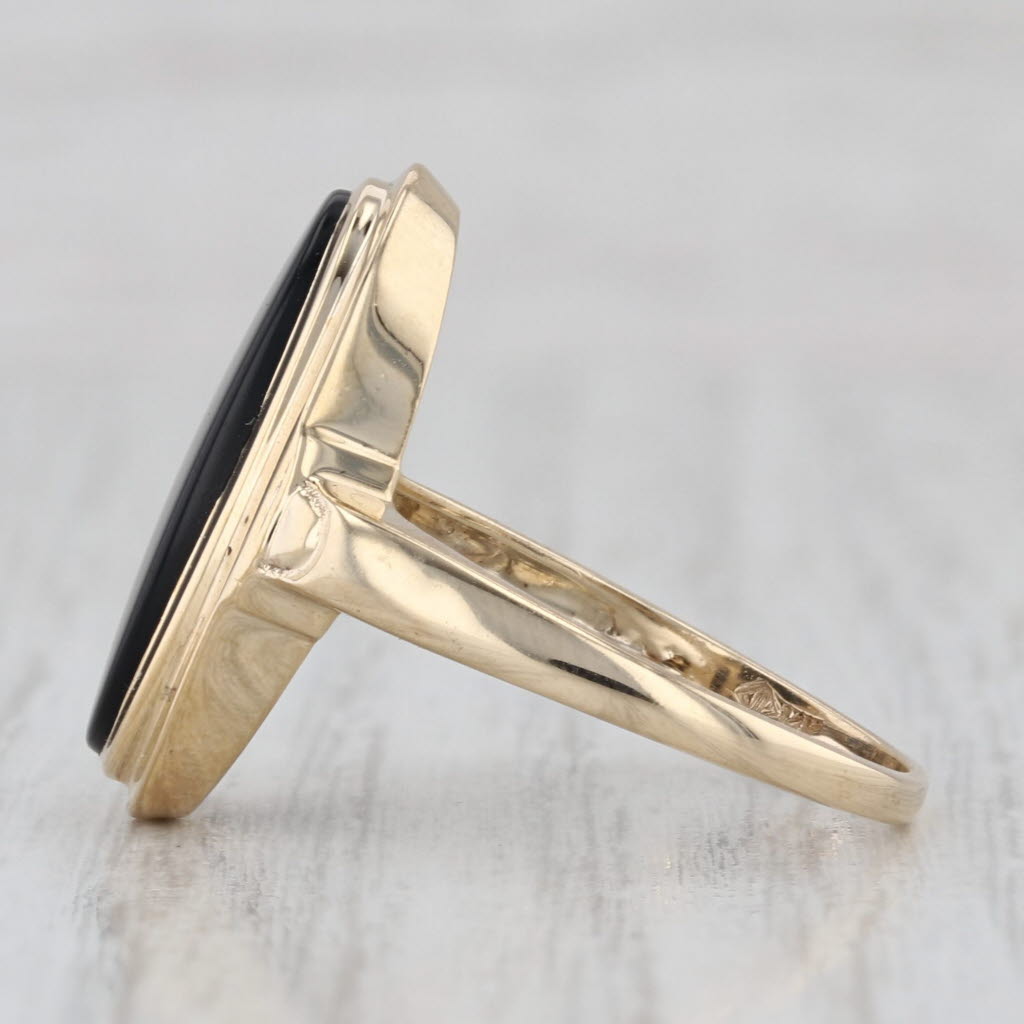 Onyx Oval Cabochon Solitaire Ring 14k Yellow Gold Size 8