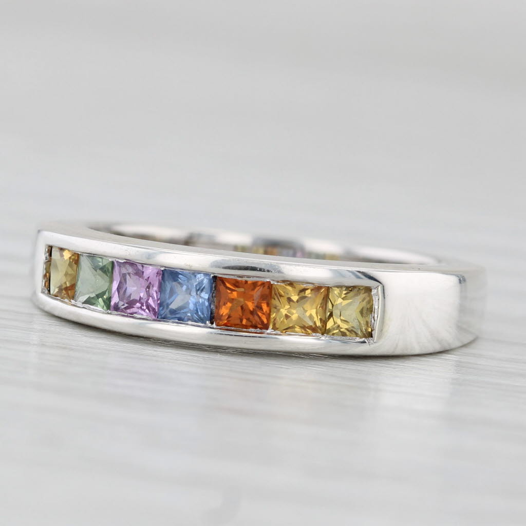 Multicolor Rainbow Sapphire Ring Sterling Silver Stackable Ban