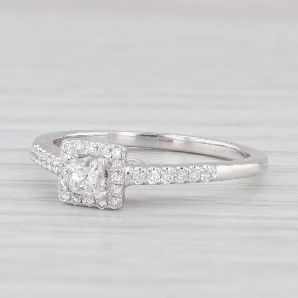 Light Gray 0.26ctw Princess Diamond Halo Engagement Ring 14k White Gold Size 7 Cathedral
