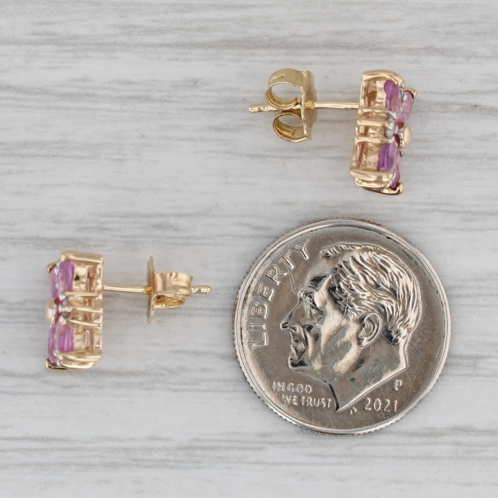 Gray 1.88ctw Pink Sapphire Diamond Flower Stud Earrings 14k Yellow Gold