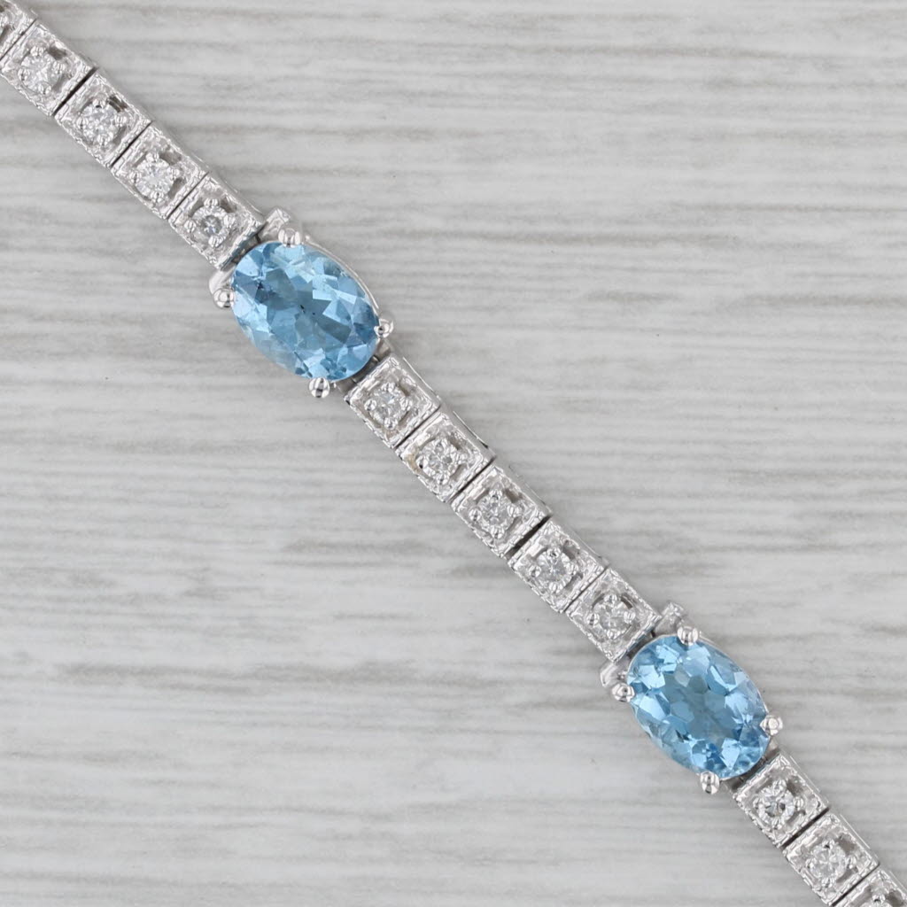 Gray 5.75ctw Aquamarine Diamond Tennis Bracelet 14k White Gold 6.75"