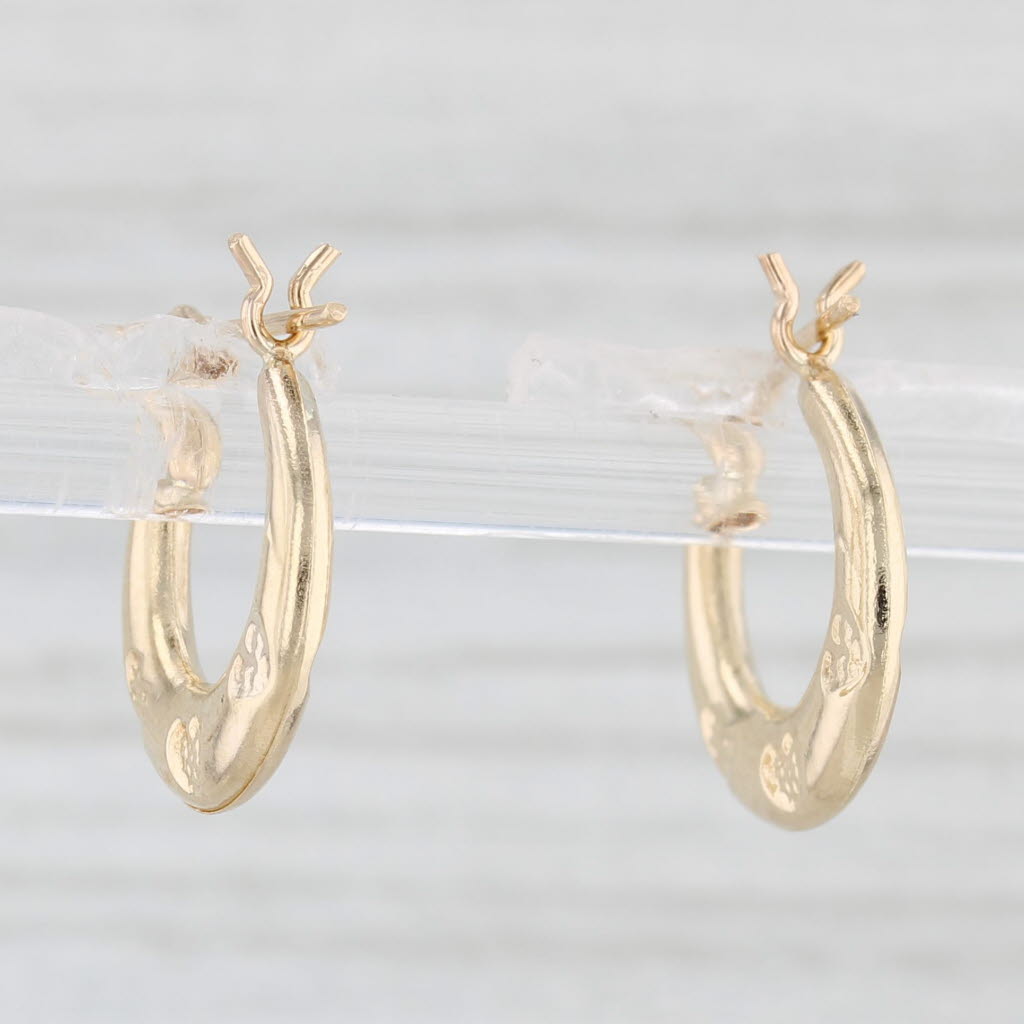 Light Gray Heart Accented Hoop Earrings 10k Yellow Gold Snap Top Round Hoops