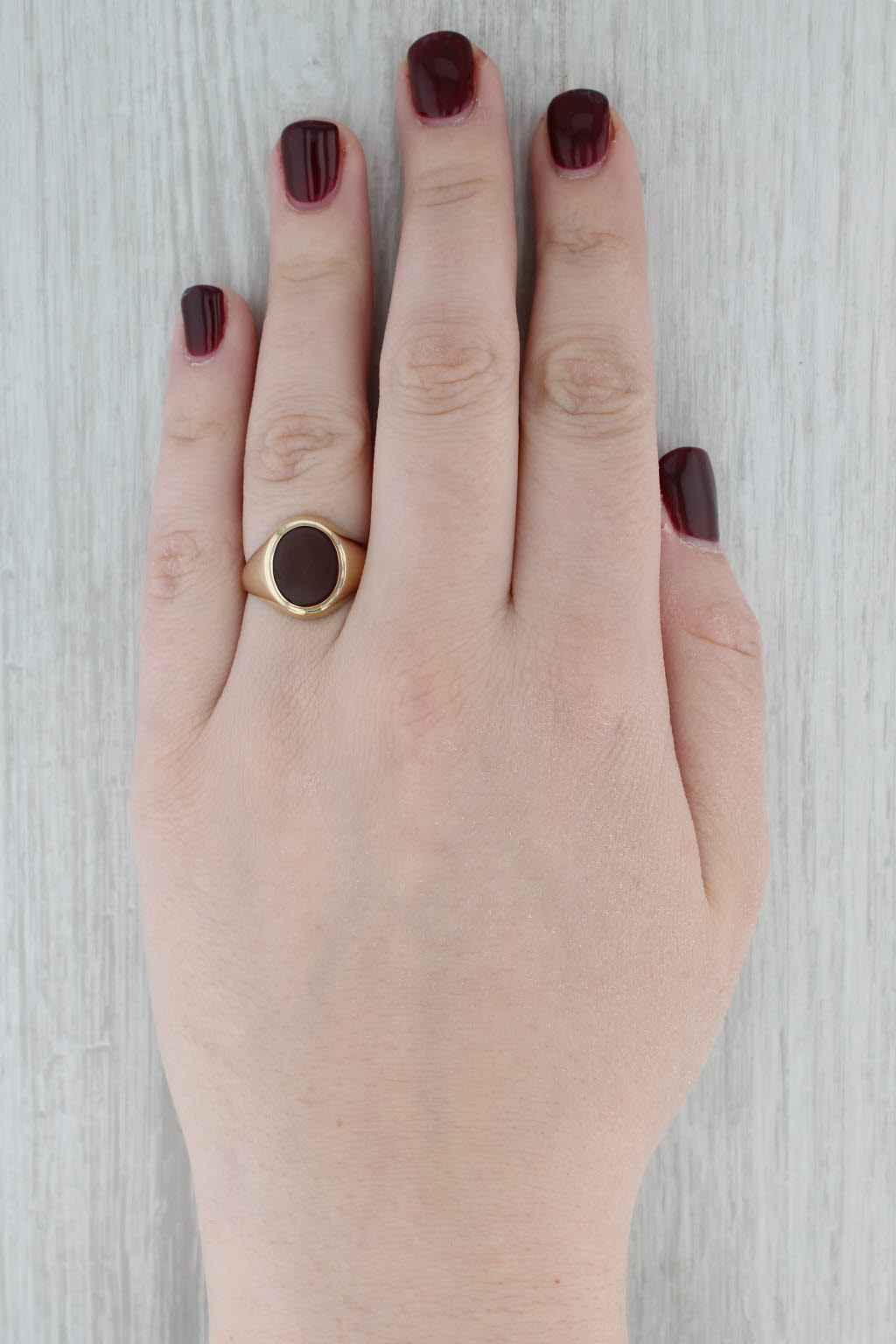 Gray Vintage Chalcedony Signet Ring 14k Yellow Gold Size 8 British Hallmarks