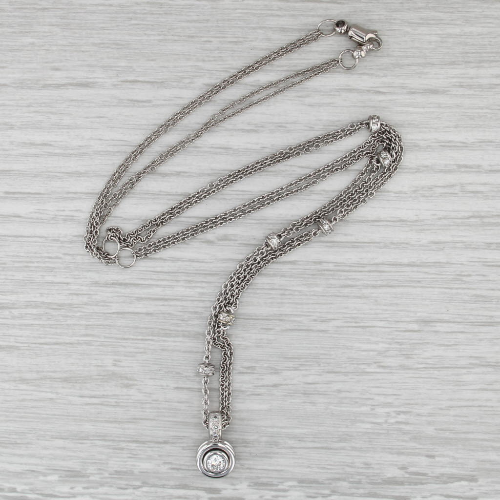 1.02ctw Diamond Pendant Station Necklace 14k White Gold 24.5" Double Cable Chain