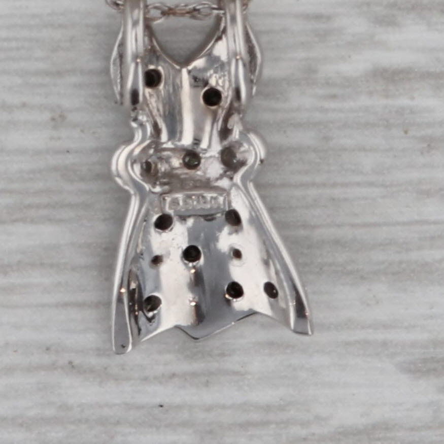 Dark Gray Black White Diamond Dress Pendant Necklace 10k White Gold 18" Rope Chain