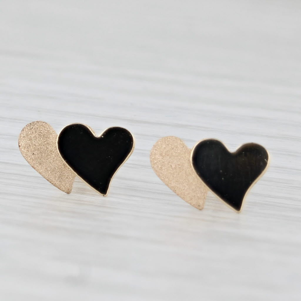 Light Gray Double Hearts Stud Earrings 14k Yellow Gold