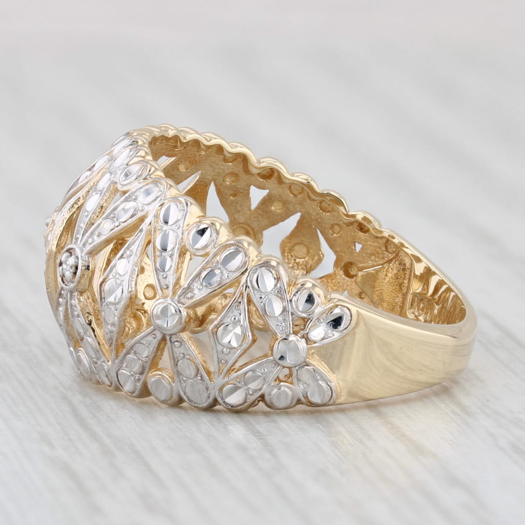 Light Gray Diamond Accented Lattice Work Ring 10k Yellow Gold Size 8.25