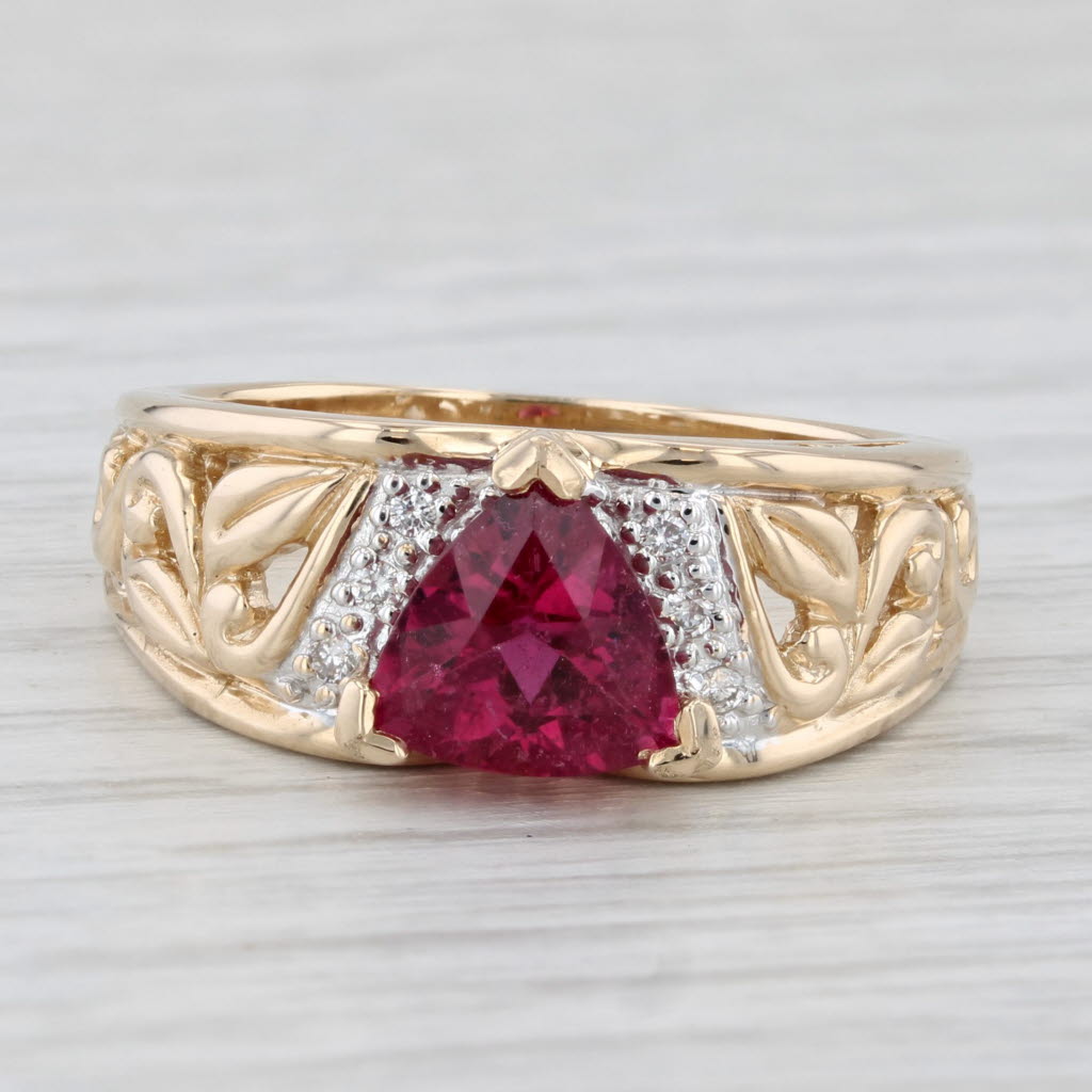 Light Gray 2.02ctw Rubellite Tourmaline Diamond Ring 14k Yellow Gold Size 10 Floral Band