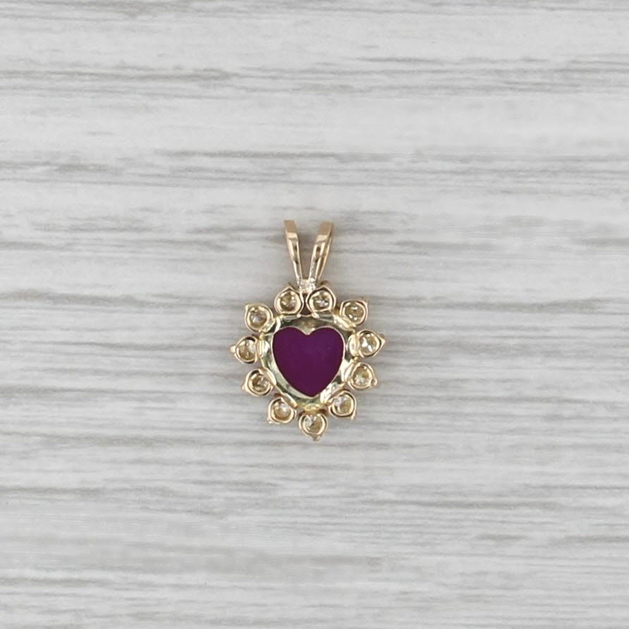 Lab Created Ruby Cabochon Heart Diamond Halo Pendant 14k Yellow Gold