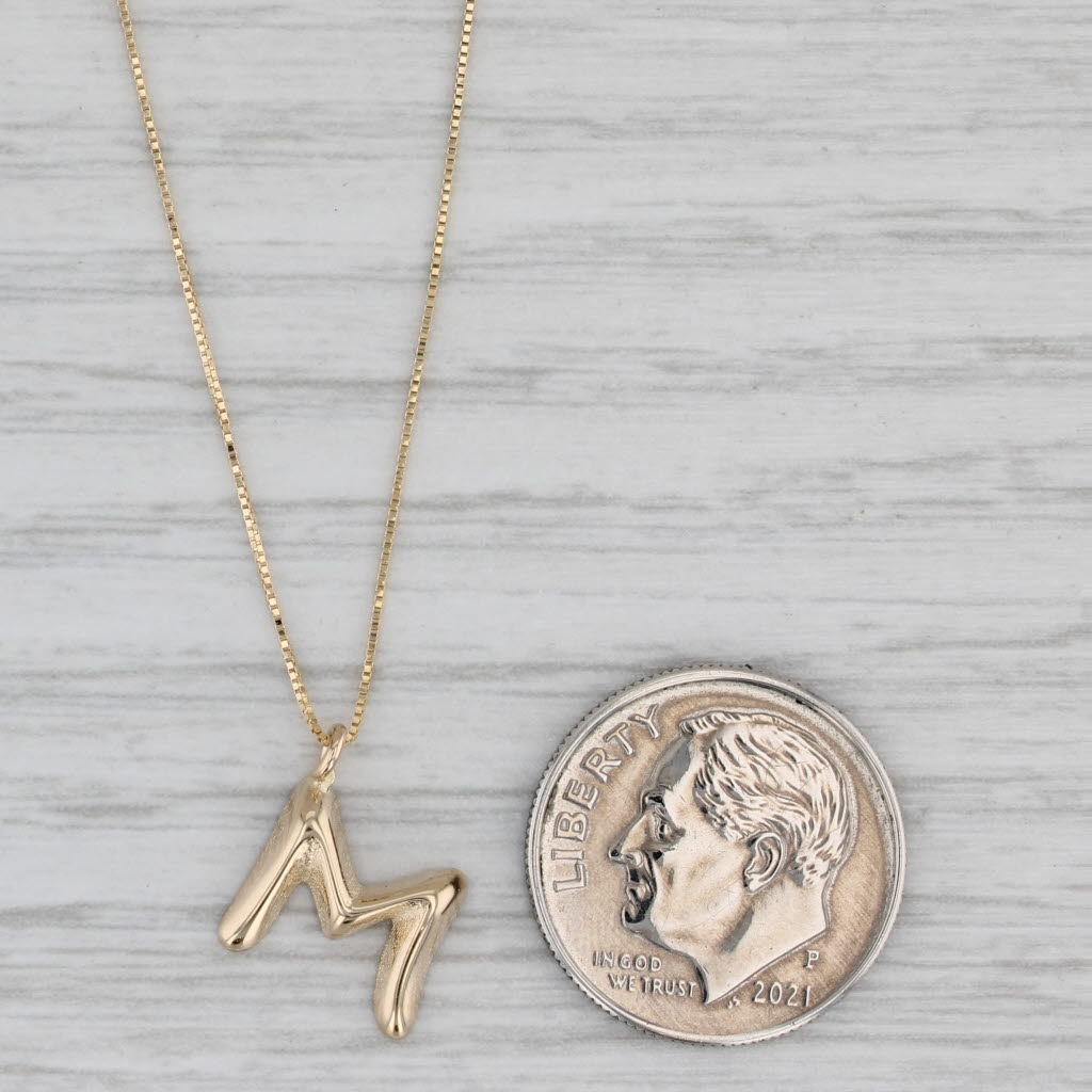 Gray Letter Initial M Pendant Necklace 14k Yellow Gold 19" Box Chain Necklace