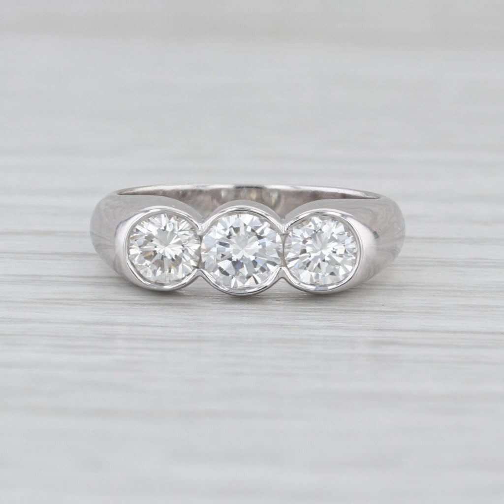 0.91ctw Round Diamond 3-Stone Ring 14k White Gold Size 4.75 Stackable