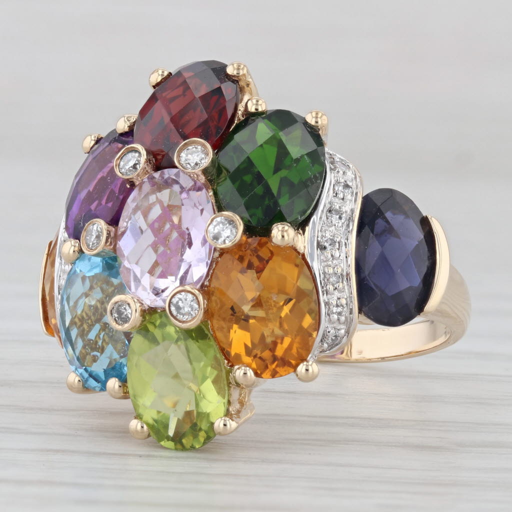 Light Gray 11.86ctw Gemstone Cluster Cocktail Ring 14k Gold Size 9.25 Garnet Peridot Topaz