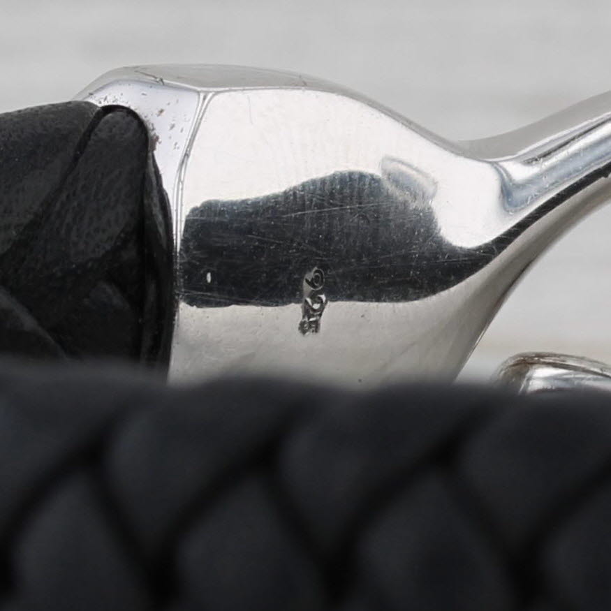 Dark Slate Gray New Effy Black Spinel Panther Bracelet Sterling Silver Woven Black Leather 7.5"