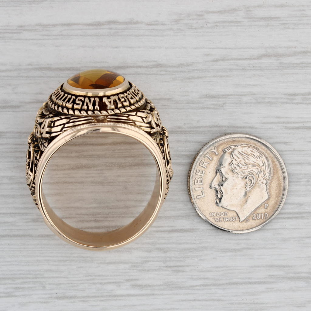 Gray Georgia Tech Class Ring Lab Created Yellow Sapphire 10k Gold Size 11 Vintage