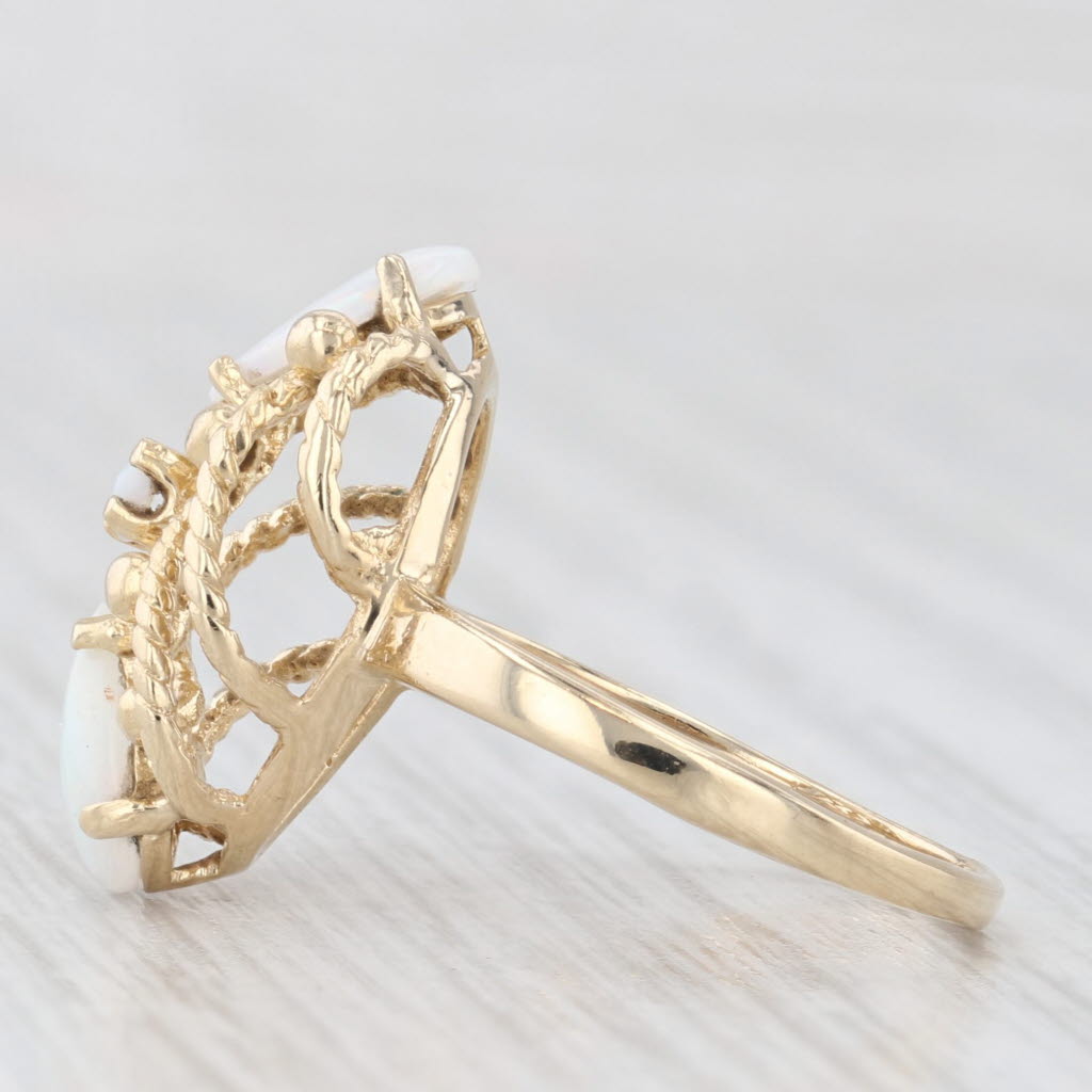 Light Gray Pearl Cabochon Opal Openwork Ring 10k Yellow Gold Size 4.75