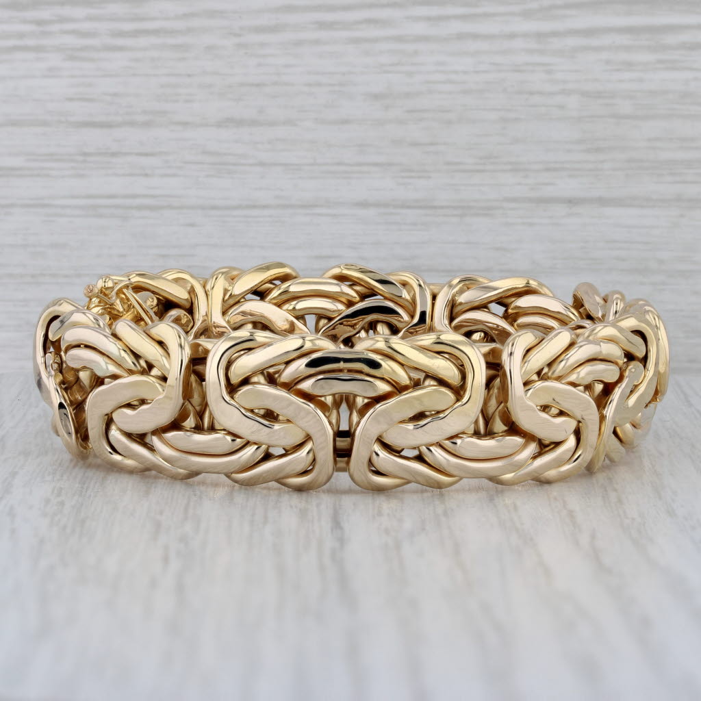 Gray 6.75" Byzantine Bracelet 14k Yellow Gold Statement 17mm
