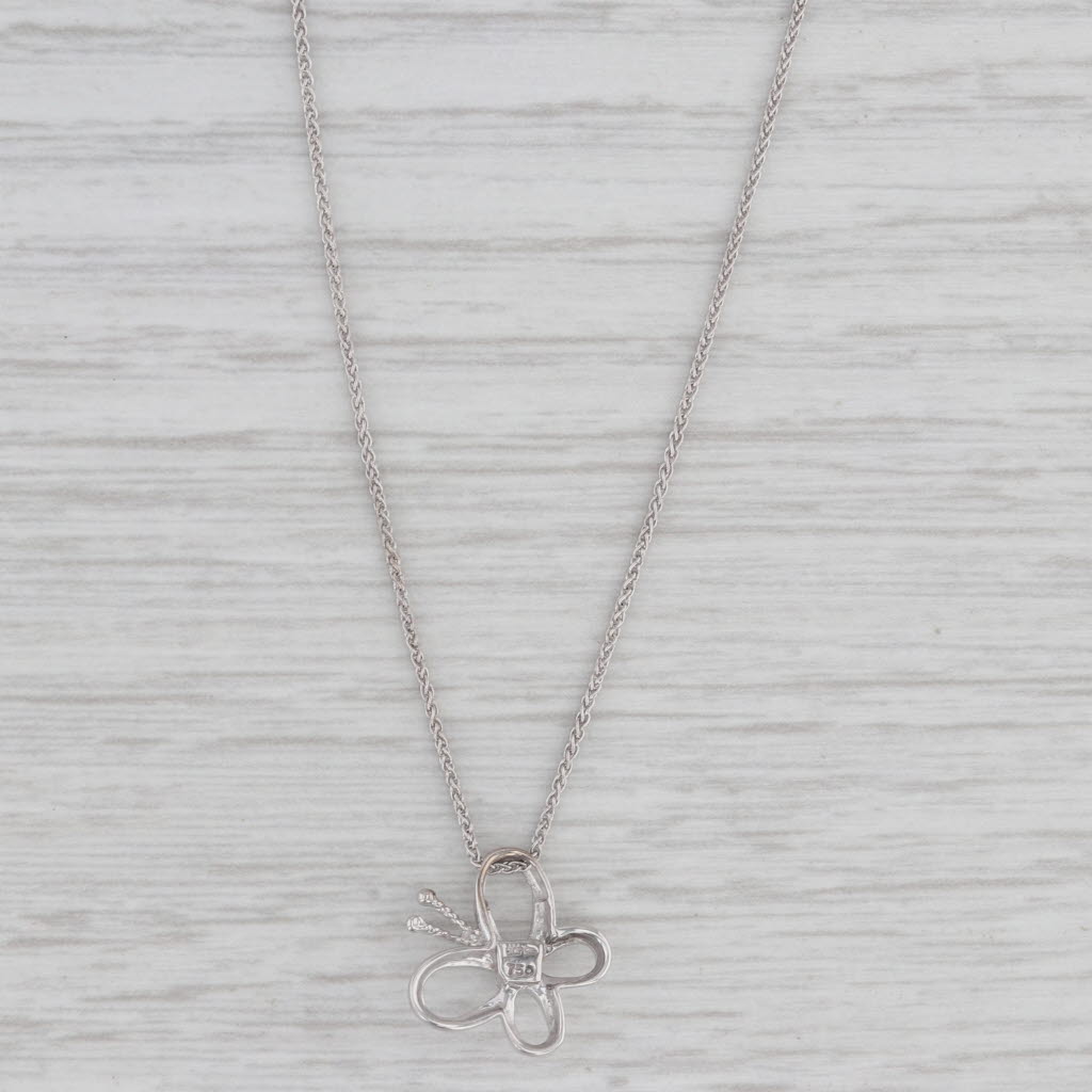 Gray Hearts on Fire Diamond Butterfly Pendant Necklace 18k Gold 15.5" Wheat Chain