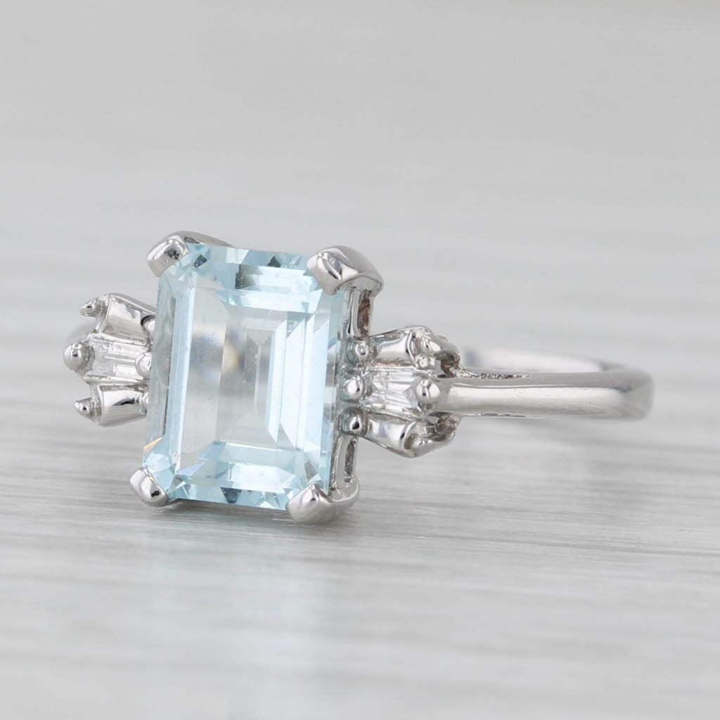 Light Gray 1.30ctw Emerald Cut Aquamarine Diamond Ring 10k White Gold Size 5