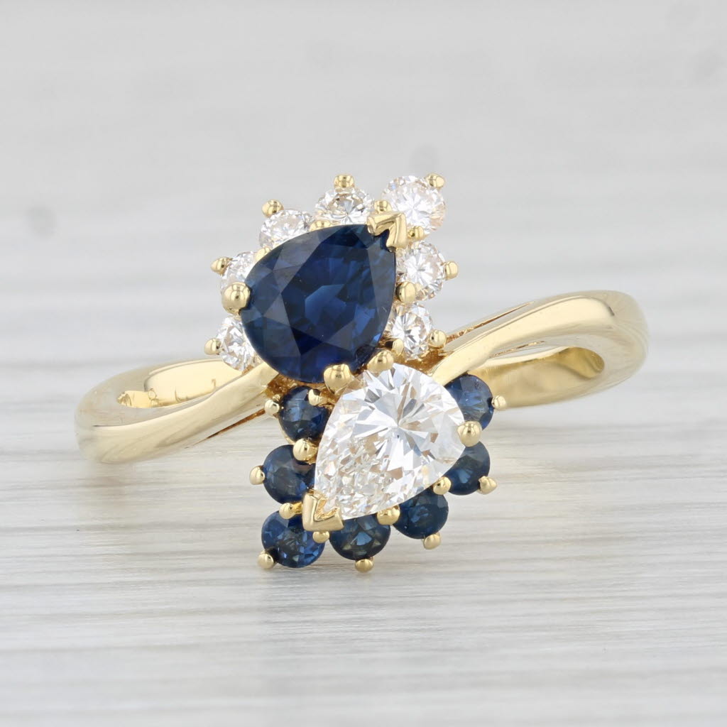 Light Gray 1.43ctw Diamond Blue Sapphire Bypass Ring 18k Yellow Gold Size 6.25