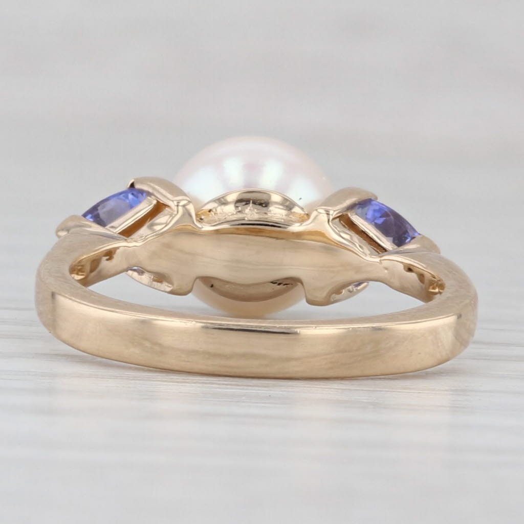 Light Gray 0.44ctw Tanzanite Cultured Pearl Ring 14k Yellow Gold Size Euro Shank Size 6.75