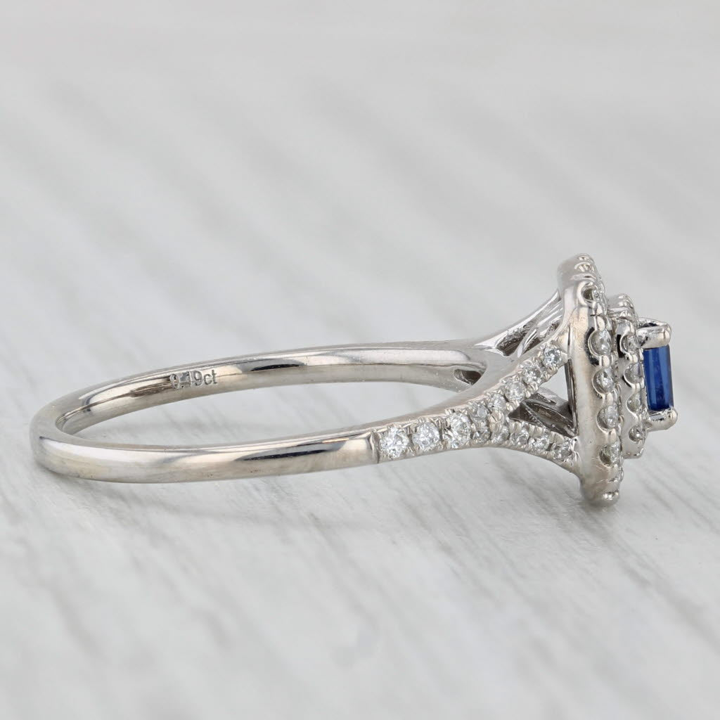 Light Gray 0.55ctw Blue Sapphire Diamond Halo Ring 14k White Gold Size 6.75 Engagement