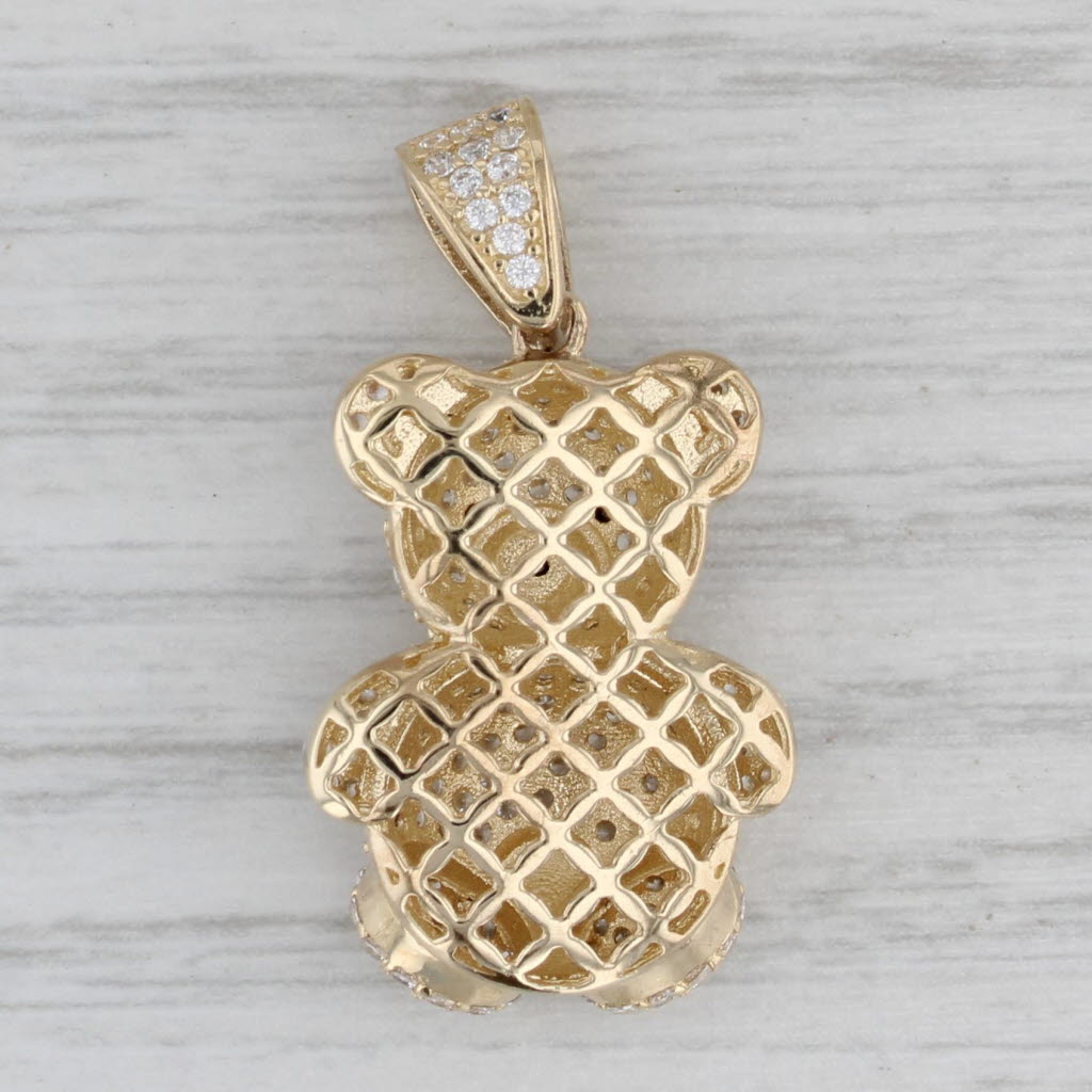 Gray 0.78ctw Cubic Zirconia Black Spinel Teddy Bear Pendant 10k Yellow Gold