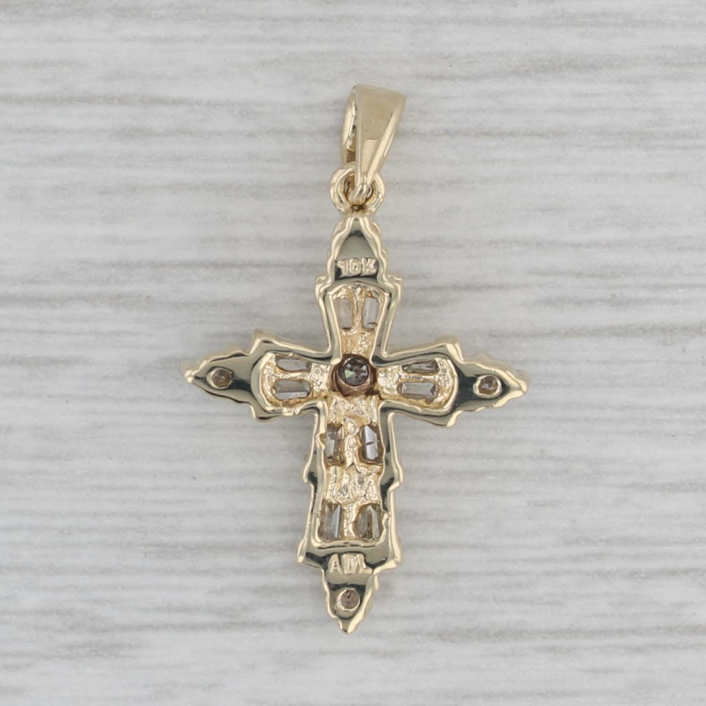 Gray 0.20ctw Diamond Cross Pendant 10k Yellow Gold Small Drop