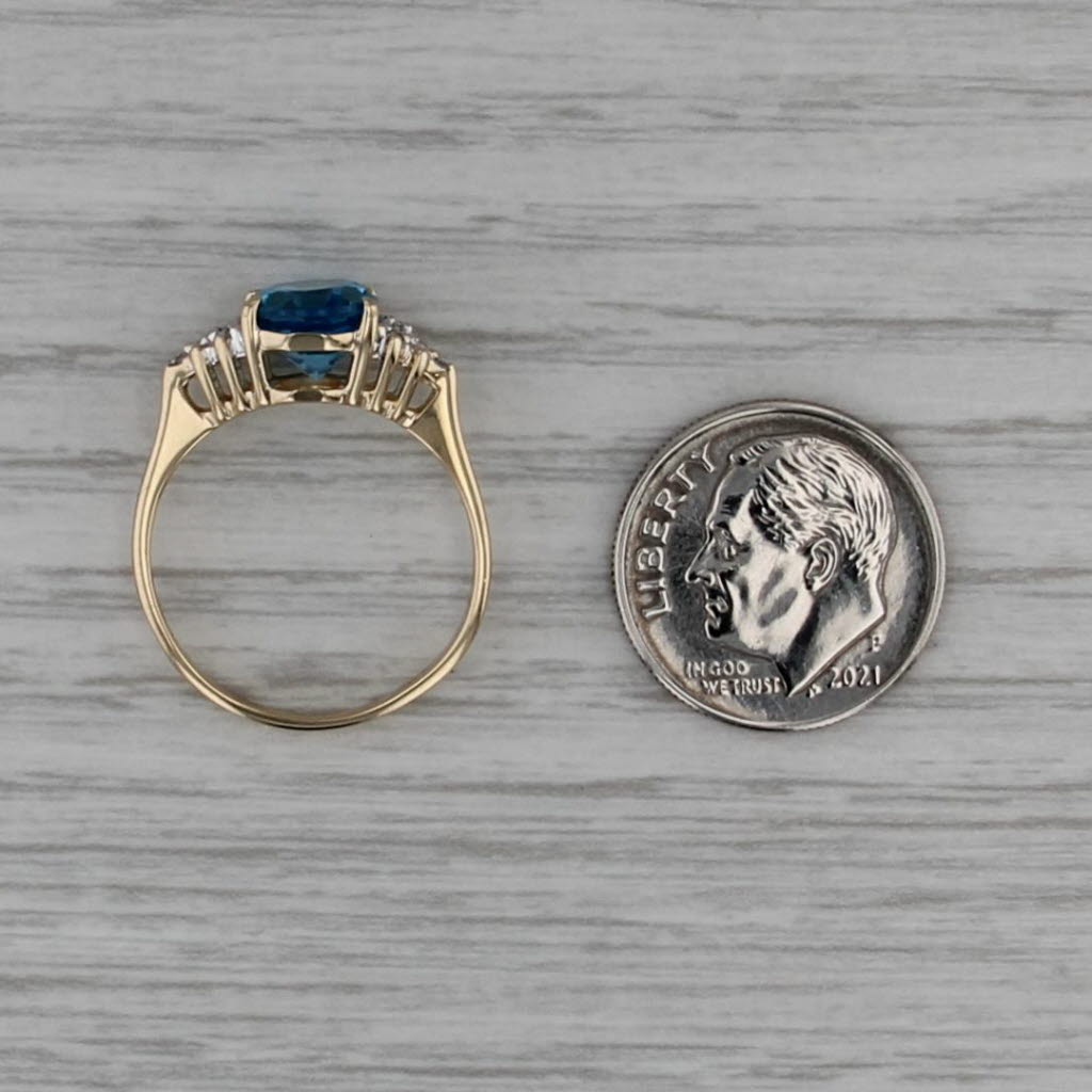2.50ctw Oval Blue Topaz Diamond Ring 14k Yellow Gold Size 6.75