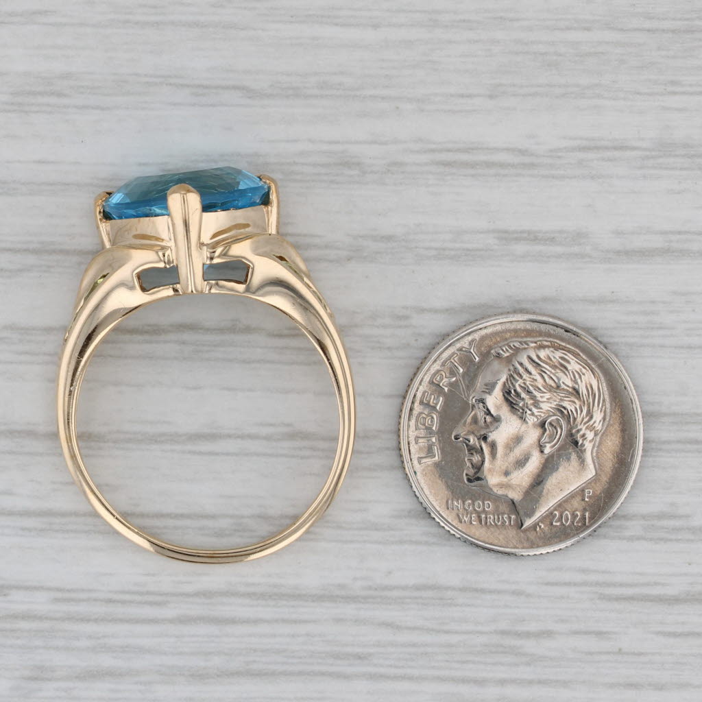 Gray 7.54ctw Trillion Blue Topaz Green Peridot Ring 10k Yellow Gold Size 9