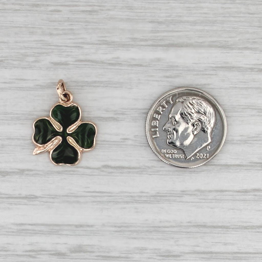 Green Enamel Shamrock Charm 14k Yellow Gold 4-Leaf Clover Pendant