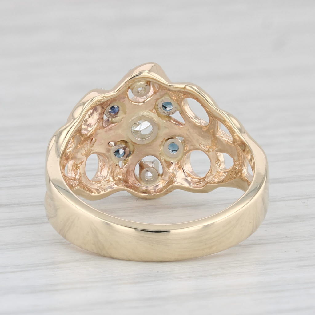 Light Gray 0.26ctw Diamond Blue Sapphire Ring 14k Yellow Gold Openwork Size 6.5
