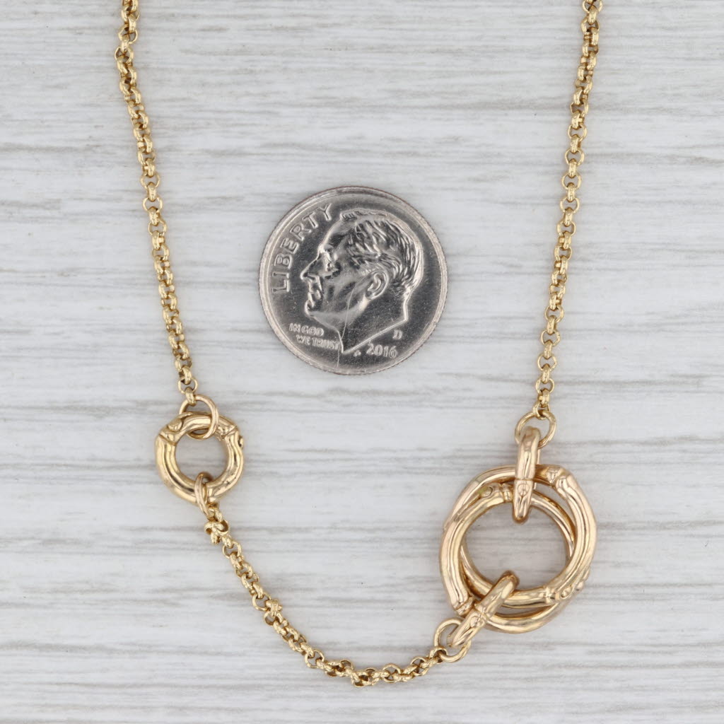 John Hardy Linked Bamboo Circles Station Necklace 35.7" Cable Chain 18k Gold
