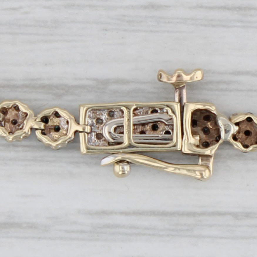 Gray 0.82ctw Blue White Diamond Flower Cluster Tennis Bracelet 10k Yellow Gold