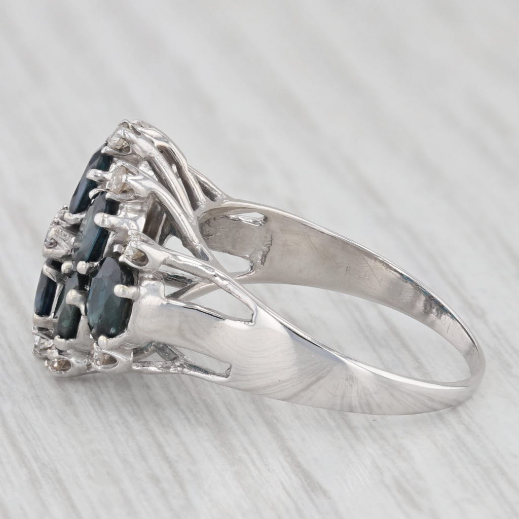 Light Gray 4.25ctw Blue Sapphire Diamond Cluster Ring 14k White Gold Size 8 Cocktail