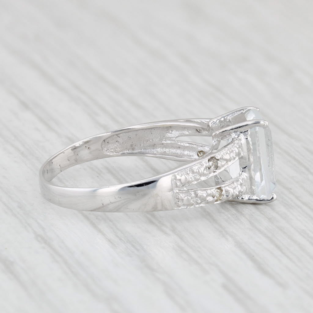 Light Gray 1.40ct Emerald Cut Goshenite Diamond Ring 10k White Gold Size 6.75