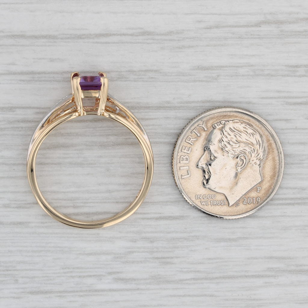 Gray 0.92ctw Amethyst Diamond Ring 10k Yellow Gold Size 7 Emerald Cut Solitaire