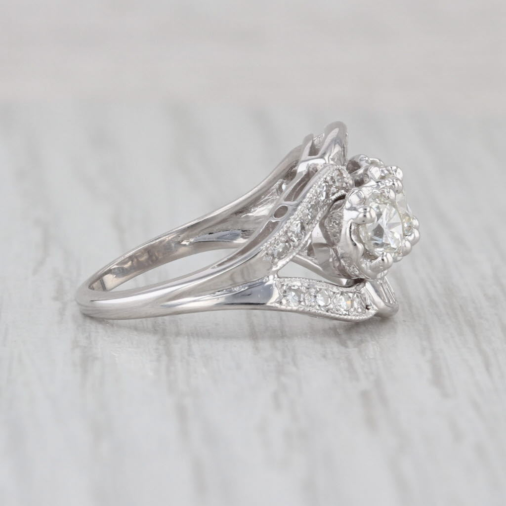 Vintage 1.64ctw Diamond 3-Stone Ring 14k White Gold Size 6.5 Engagement