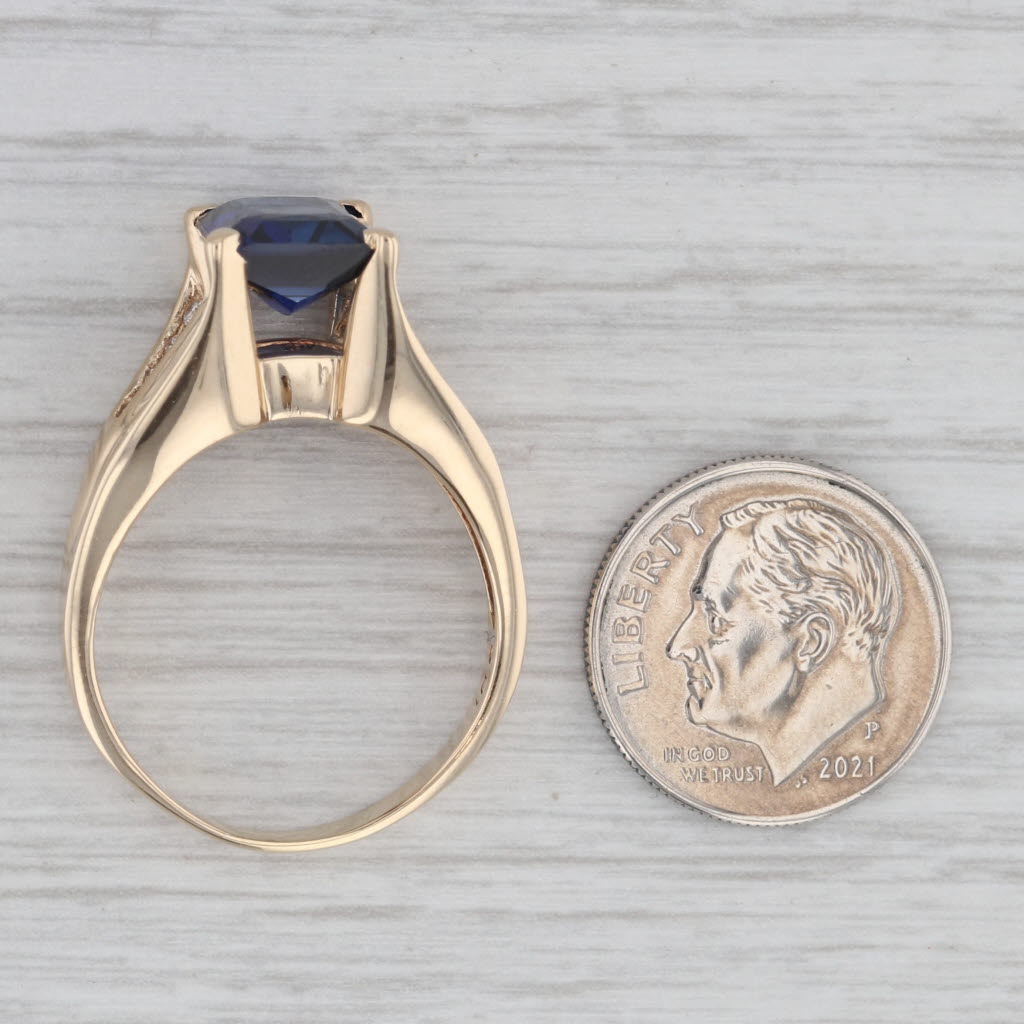 Gray 5.20ctw Lab Created Blue Sapphire Diamond Ring 10k Yellow Gold Size 9.5