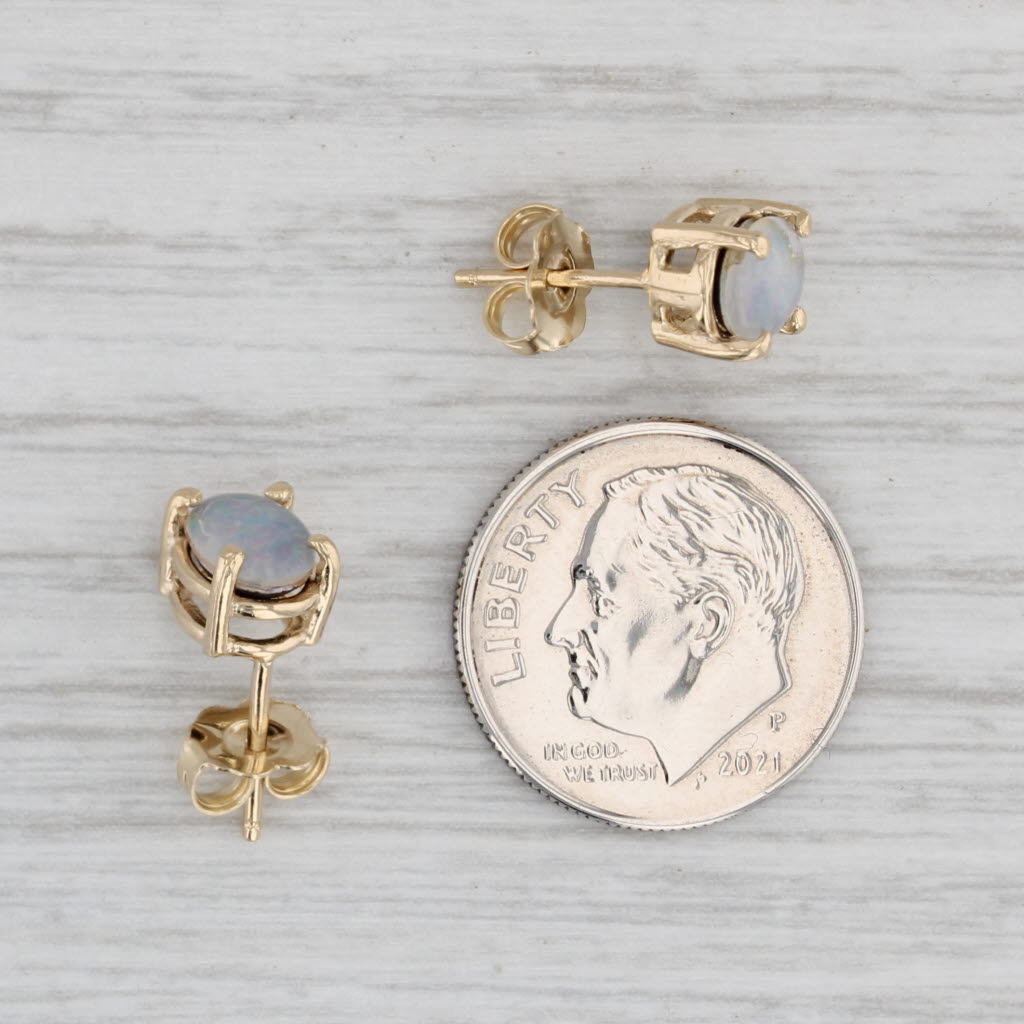 Gray Opal Solitaire Stud Earrings 14k Yellow Gold Oval Cabochon