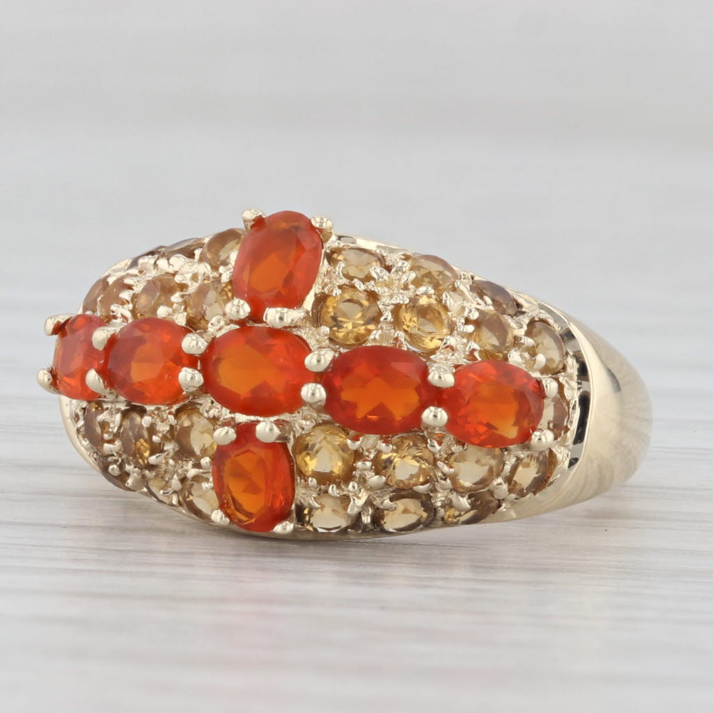 Light Gray 1.90ctw Mexican Fire Opal Citrine Cluster Ring 14k Yellow Gold Size 7 Cocktail