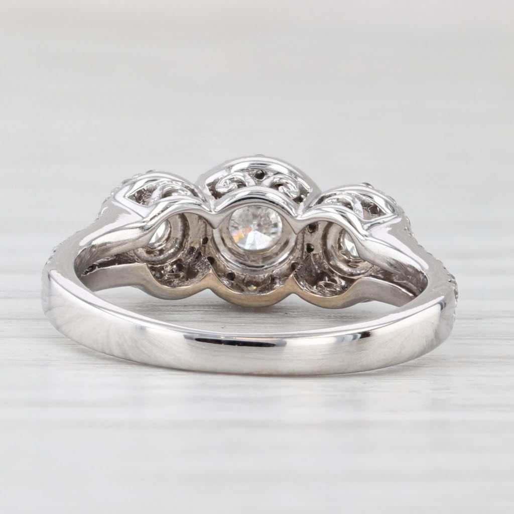 Light Gray 0.97ctw Diamond 3-Stone Halo Engagement Ring 14k White Gold Size 5.75