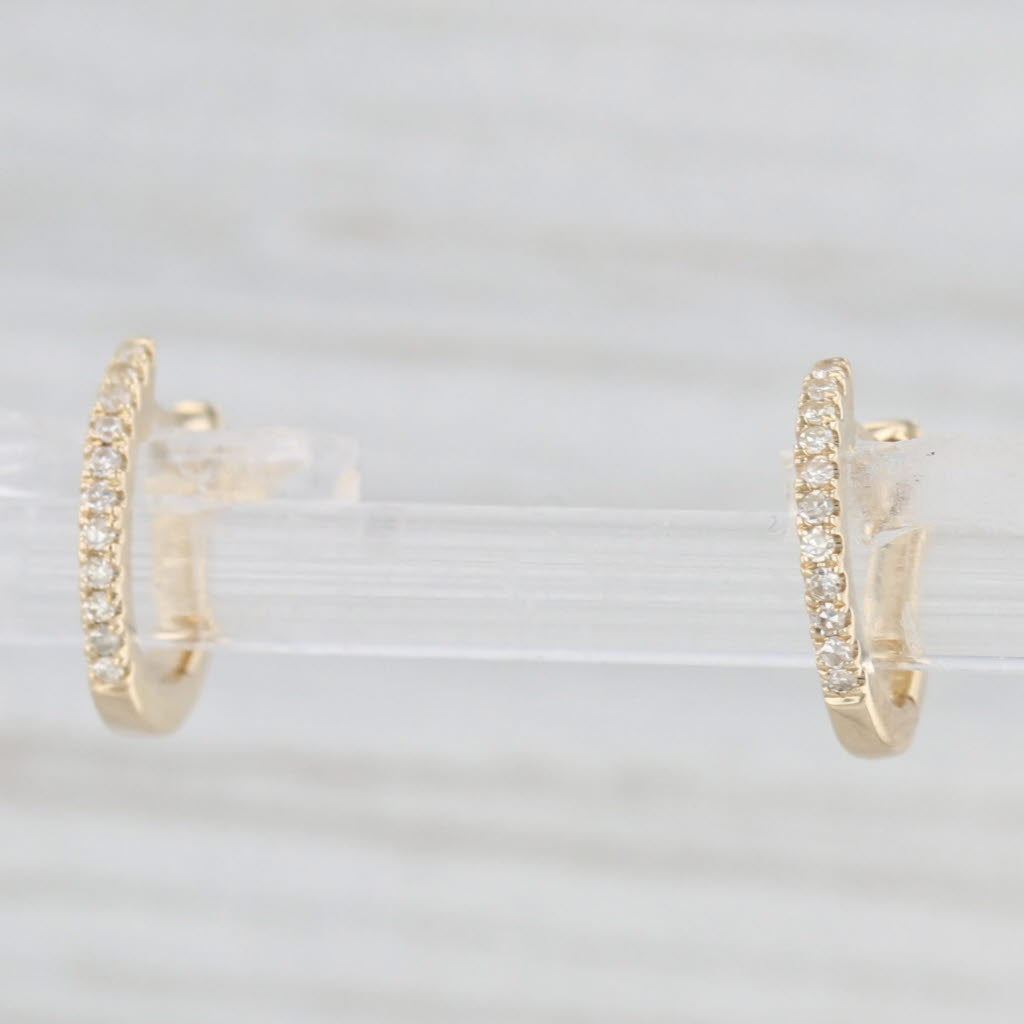 Light Gray New Diamond Micro Hoop Huggie Earrings 14k Yellow Gold Small Round Hoops