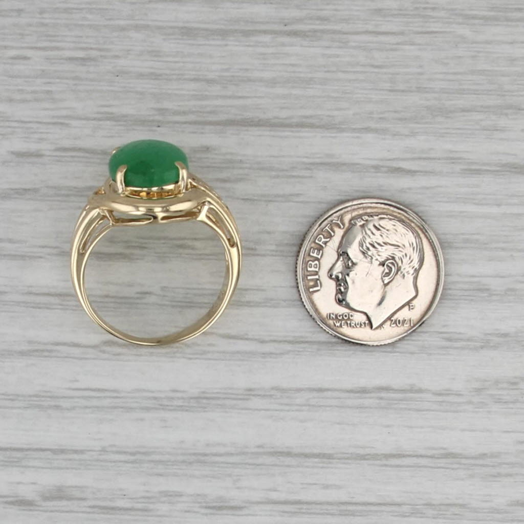 Green Jadeite Jade Oval Cabochon Diamond Ring 14k Yellow Gold Size 6.5