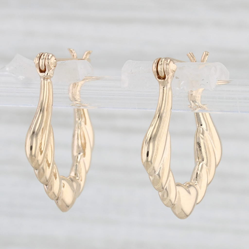Light Gray Beveled Hoop Earrings 14k Yellow Gold Snap Top Oval Hoops